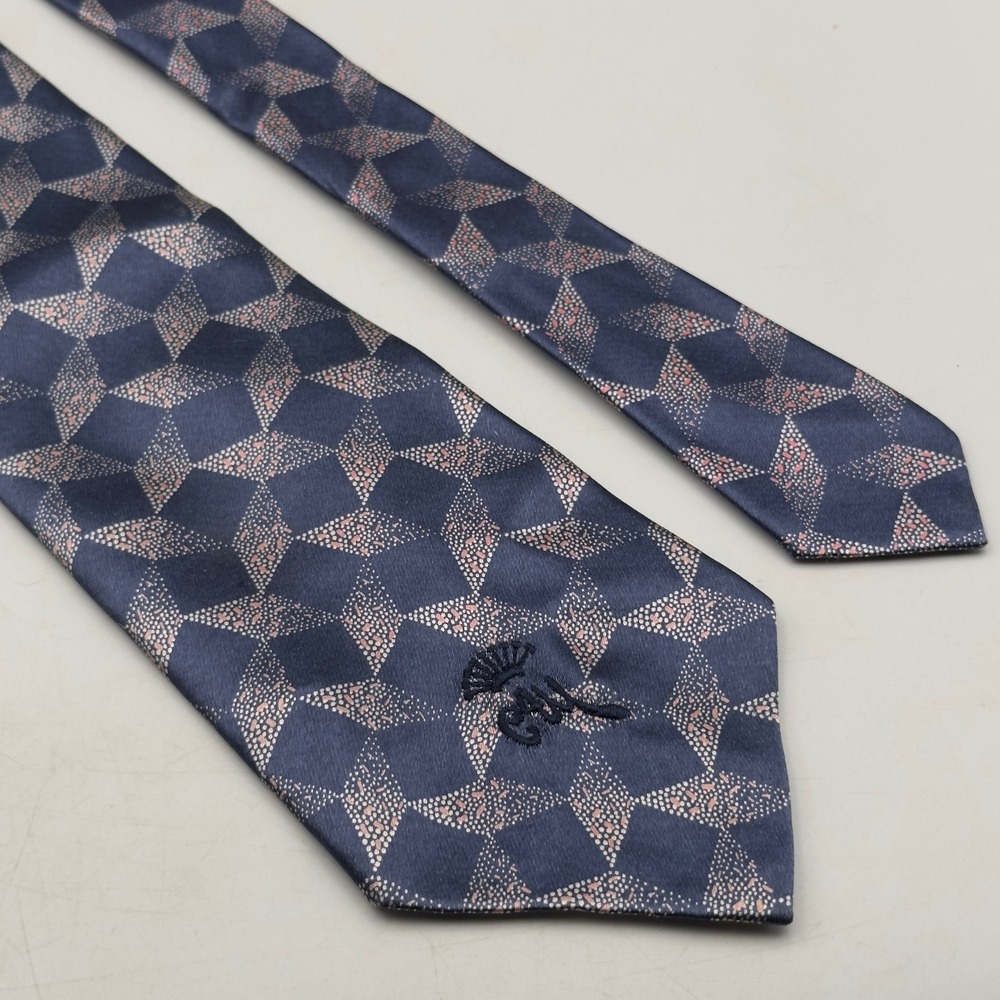 Countess Mara Mens Navy Blue Pink Geometric Starburst Sistine Satin Necktie NY